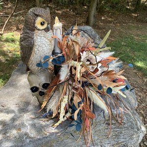 Halloween owl skull light up candle floral arrangement centerpiece Handmade NEW